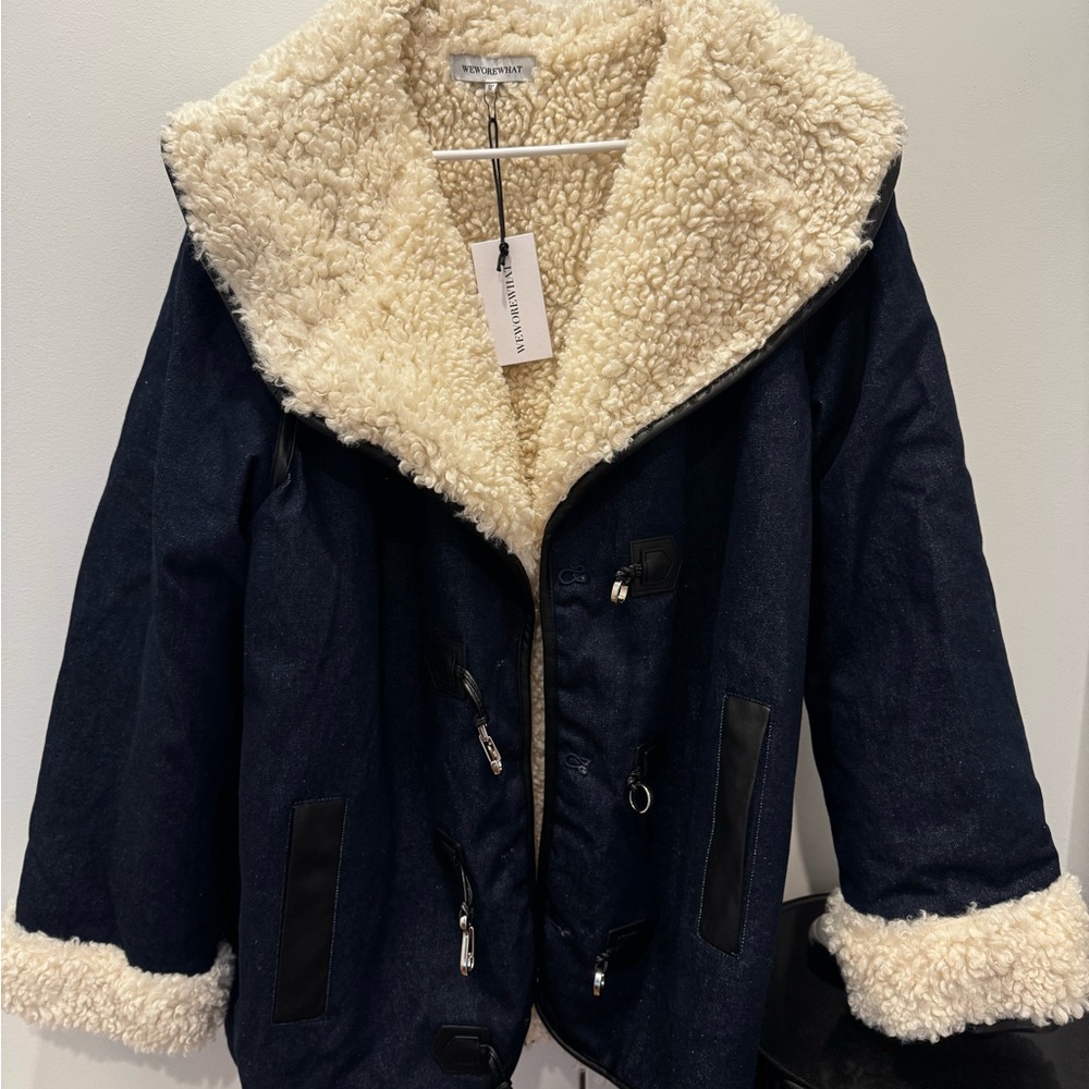 New with Tags WeWoreWhat Denim Sherpa Coat XL